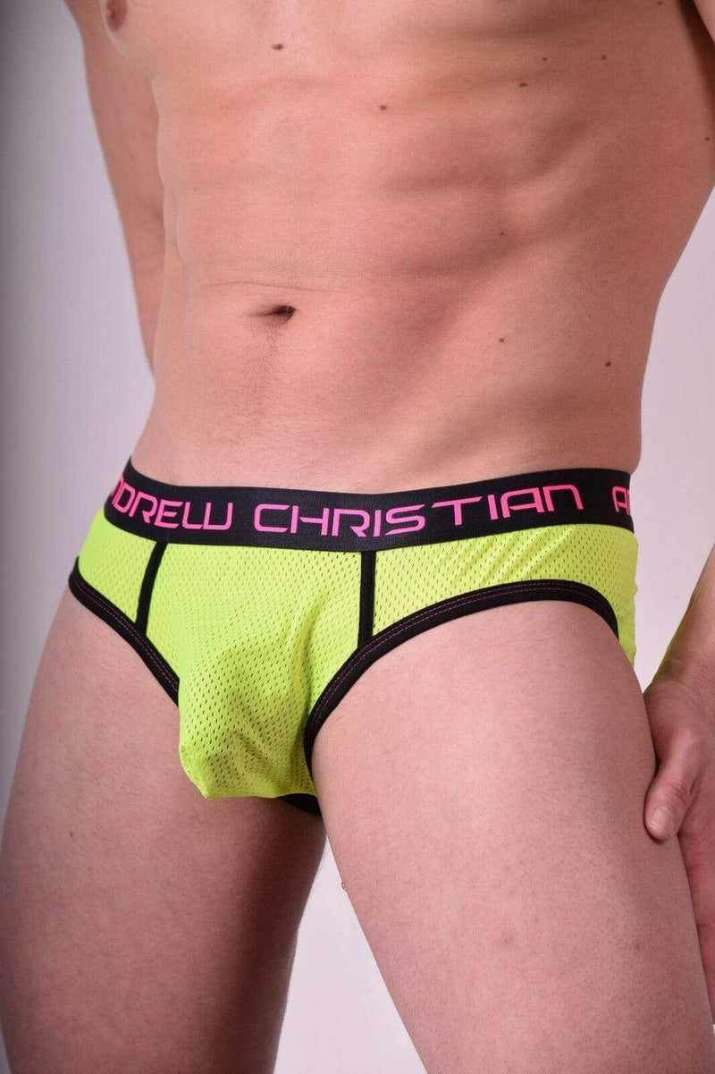Andrew Christian Briefs California Palms Mesh Slips Brief Neon Yellow 90927 9 - SexyMenUnderwear.com