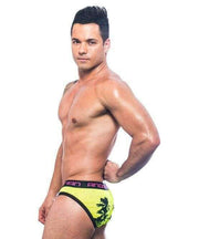Andrew Christian Briefs California Palms Mesh Slips Brief Neon Yellow 90927 9 - SexyMenUnderwear.com