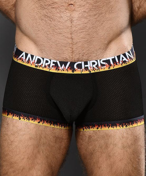 ANDREW CHRISTIAN Flames Mesh Boxer Lightweight 4-Way Stretch 92684 44 - SexyMenUnderwear.com