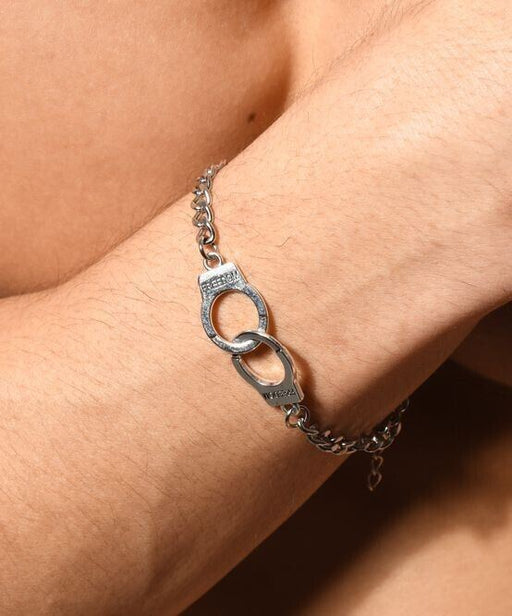 ANDREW CHRISTIAN Handcuff Center-Charm Bracelet Linked Chain Freedom Silver 8739 7 - SexyMenUnderwear.com