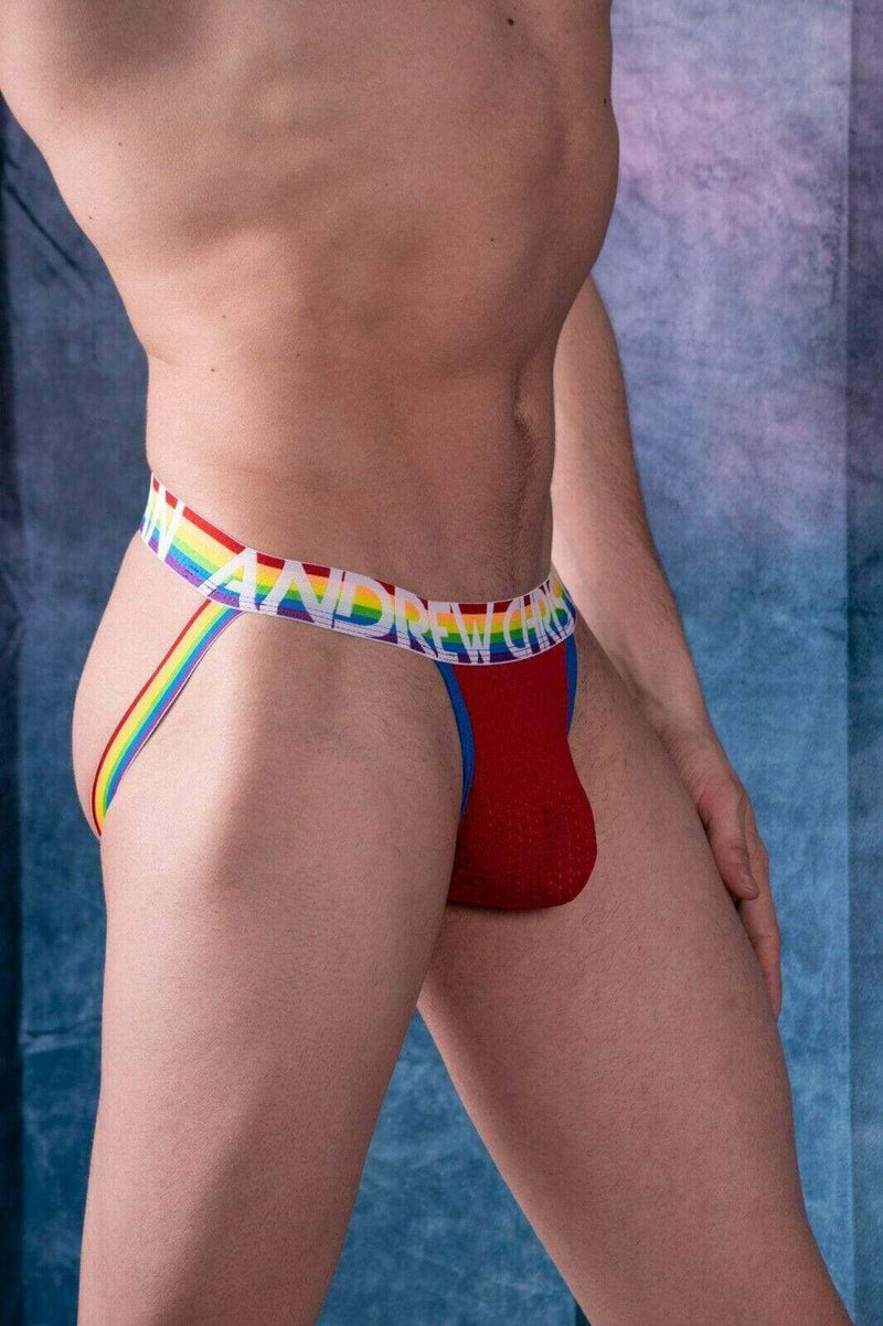 Andrew Christian Jock Pride Mesh Jocks Rainbow waistband Red 91050 30 - SexyMenUnderwear.com