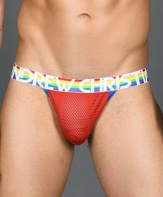 Andrew Christian Jock Pride Mesh Jocks Rainbow waistband Red 91050 30 - SexyMenUnderwear.com