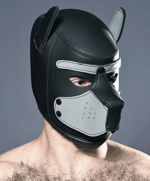 Andrew Christian Puppy Play Hood Trophy Boy Stretchy Neoprene Dog Mask Grey/black - SexyMenUnderwear.com