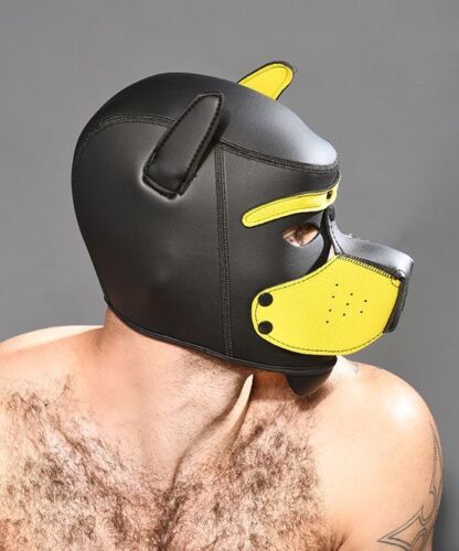 Andrew Christian Puppy Play Hood Trophy Boy Stretchy Neoprene Dog Mask Yell/Black - SexyMenUnderwear.com