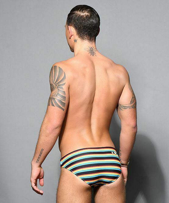 ANDREW CHRISTIAN Swim-Brief California Stripe Bikini Snuggle Swimwear 7820 10 - SexyMenUnderwear.com