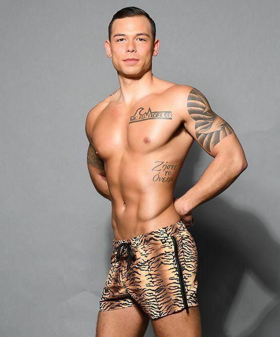 ANDREW CHRISTIAN Swim-Short Tiger Zipper Swimwear Form Drawstring 7827 69 - SexyMenUnderwear.com
