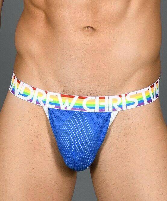 Andrew Christian Thong Gay Pride Mesh Rainbow Y-Back Tangas Blue 91051 31 - SexyMenUnderwear.com