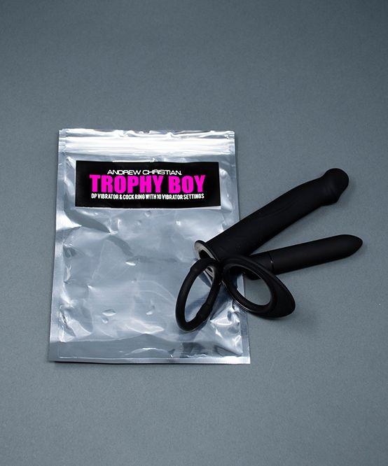 Andrew Christian Trophy Boy DP Vibrator C-Ring 10 Speed Vibrating Bullet Dildo 42 - SexyMenUnderwear.com