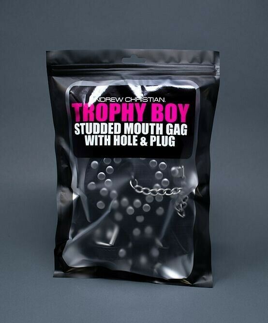 ANDREW CHRISTIAN Trophy Boy Studded Mouth Gag w/ Hole & Plug 43 - SexyMenUnderwear.com