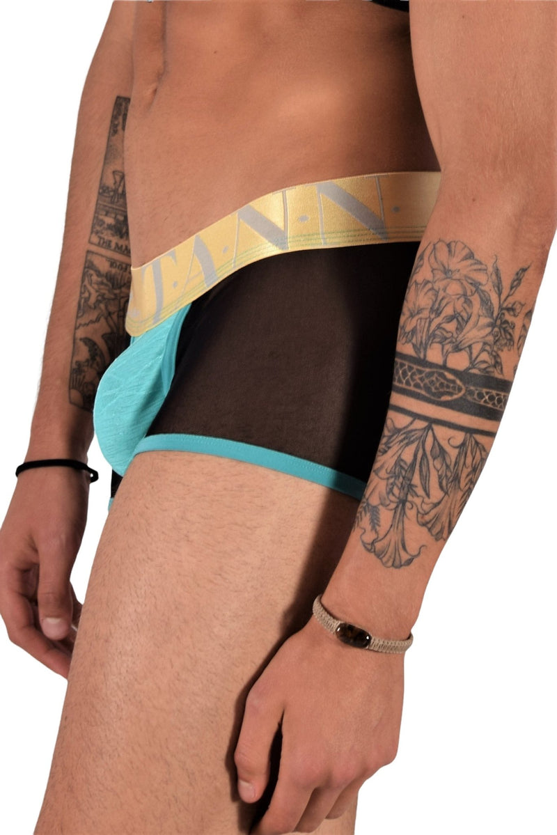 Boxer TANN MONTREAL Mesh Trunks Show Me Off Transparent Trunk Turquoise 4 - SexyMenUnderwear.com