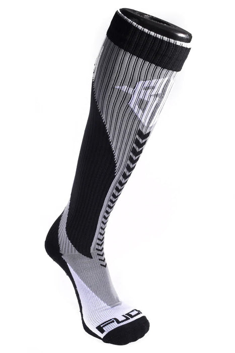 BreedWell AKIRA Knee-High Socks With Ribbed Chevron Stripe in Grey - SexyMenUnderwear.com