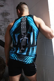 BREEDWELL AKIRA Tank Top Athletic Stretch PVC Patch 3M Reflective Aqua Blue - SexyMenUnderwear.com