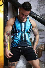 BREEDWELL AKIRA Tank Top Athletic Stretch PVC Patch 3M Reflective Aqua Blue - SexyMenUnderwear.com