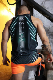 BREEDWELL AKIRA Tank Top Athletic Stretch PVC Patch 3M Reflective Orange Neon - SexyMenUnderwear.com