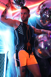 BREEDWELL AKIRA Tank Top Athletic Stretch PVC Patch 3M Reflective Orange Neon - SexyMenUnderwear.com