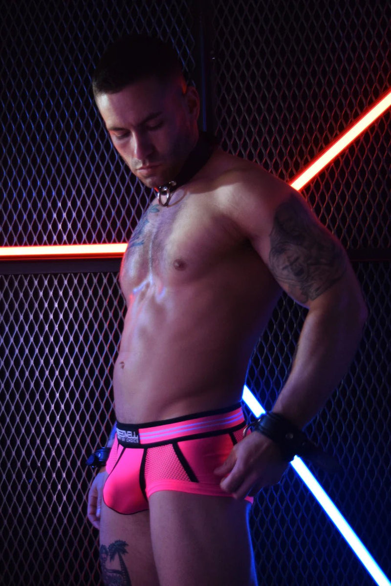 BREEDWELL AXEL Brief Sheer Mesh Leg & Back Panels Neon Pink Briefs 24 - SexyMenUnderwear.com