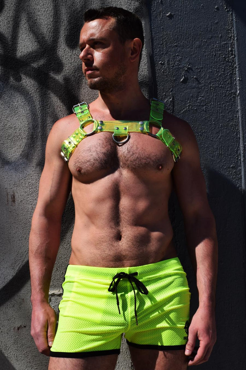 BREEDWELL Blacklights CYBER Harness Bulldog Shape Neon Green PVC 32 - SexyMenUnderwear.com