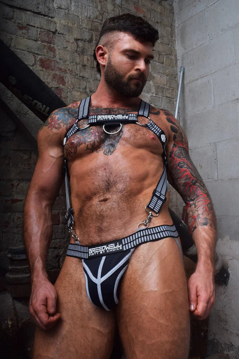 BREEDWELL Body Harness Hybred With Removable Center Straps Grey - SexyMenUnderwear.com