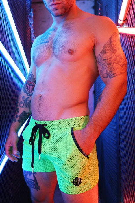 BREEDWELL Cruiser Short Perforated Fully Lined Shorts Secret Pockets Neon Green - SexyMenUnderwear.com