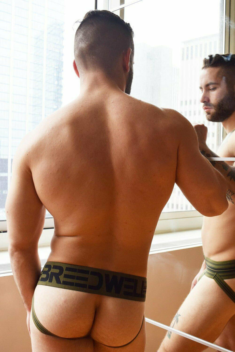 BREEDWELL CUMDUMP Jockstrap Old-School Woven Jock Classic Army Green 5 - SexyMenUnderwear.com