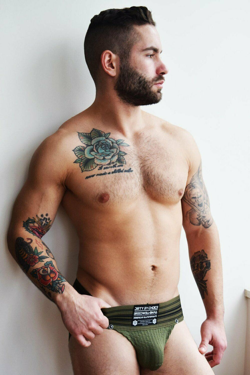 BREEDWELL CUMDUMP Jockstrap Old-School Woven Jock Classic Army Green 5 - SexyMenUnderwear.com
