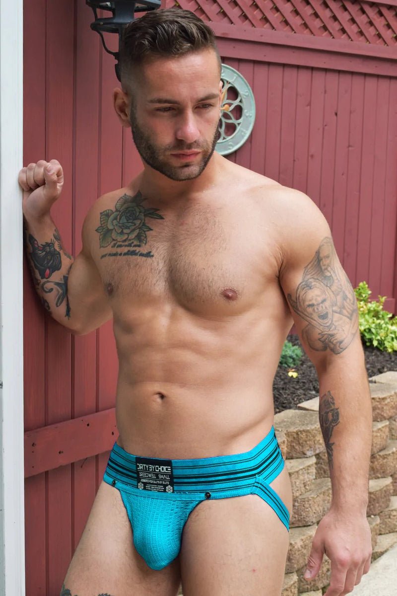 BREEDWELL CUMDUMP Jockstraps Old-School Woven Classic Jocks Aqua 8 - SexyMenUnderwear.com