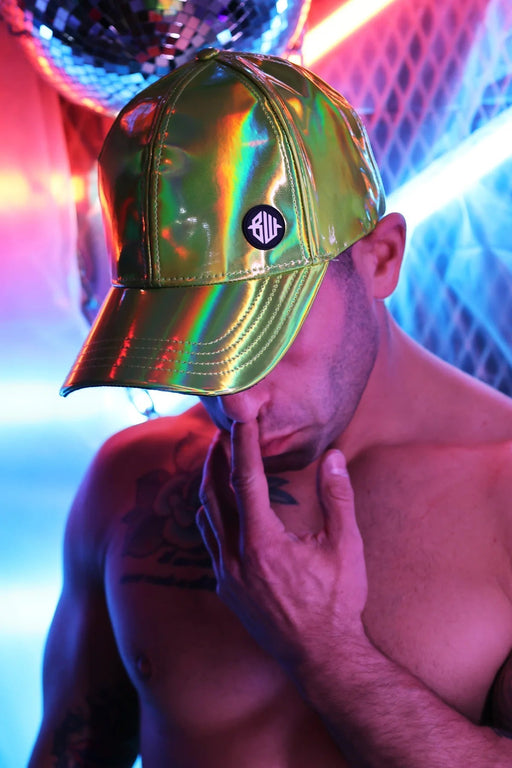 BREEDWELL Cyber Holo Hat Light-Reflecting Vinyl Adjustable Snap Green - SexyMenUnderwear.com