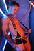 BREEDWELL Daycrawler Singlet 3D Rubberized Chevron Bodysuit in Orange Neon - SexyMenUnderwear.com