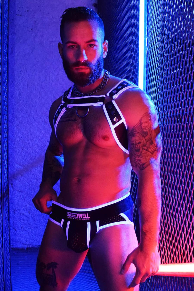 BREEDWELL HARNESS NEOGEAR SOFT FORM-FITTING NEOPRENE WHITE - SexyMenUnderwear.com