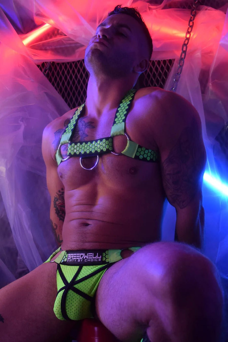 BREEDWELL HEX Jock With Mesh Pouch Unique O-Ring Green Neon Jockstrap 25 - SexyMenUnderwear.com