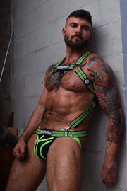BREEDWELL Hybred Body Harness Adjustable Front Straps Double O-Rings Neon Green - SexyMenUnderwear.com