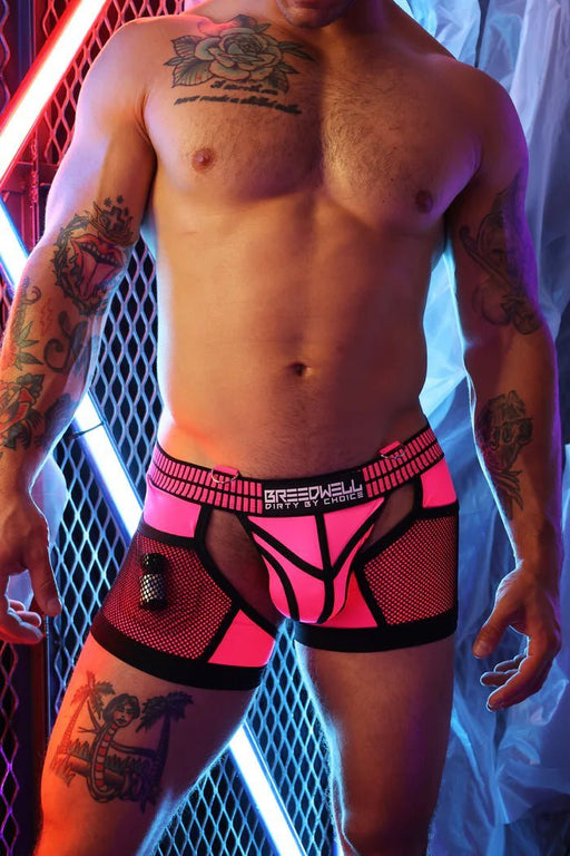 BREEDWELL Hybred Chock-Jock Chaps Neoprene Mesh Pockets Neon Pink - SexyMenUnderwear.com