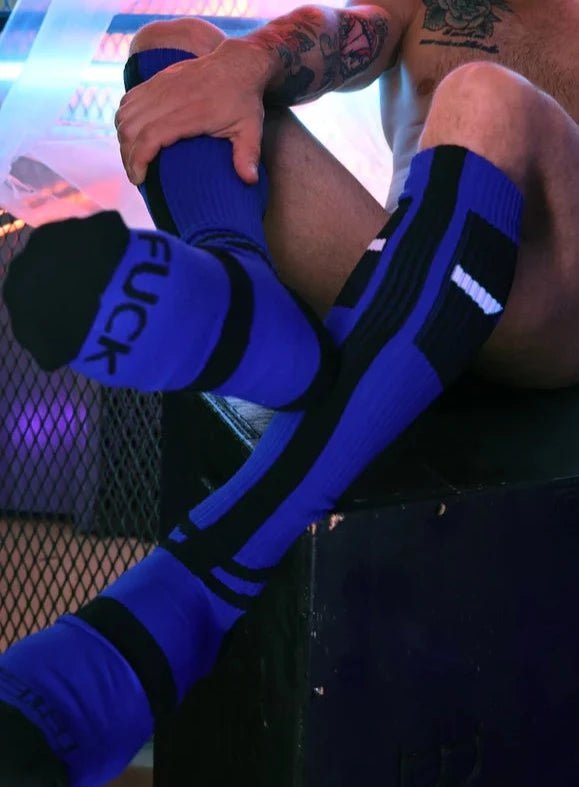 BREEDWELL Infinity Socks Ultra Luxurious Knee-High Sock Logo Stripes Blue - SexyMenUnderwear.com
