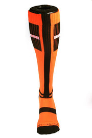 BREEDWELL Infinity Socks Ultra Luxurious Knee-High Sock Logo Stripes Orange Neon - SexyMenUnderwear.com