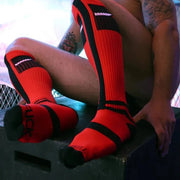 BREEDWELL Infinity Socks Ultra Luxurious Knee-High Sock Logo Stripes Red - SexyMenUnderwear.com