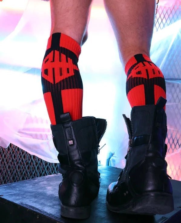 BREEDWELL Infinity Socks Ultra Luxurious Knee-High Sock Logo Stripes Red - SexyMenUnderwear.com