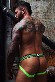 BREEDWELL Jock Hybred Lightweight Neoprene Knit Jockstrap in Neon Green - SexyMenUnderwear.com