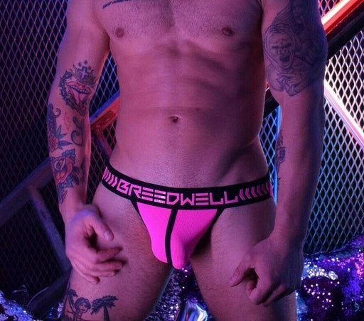 BREEDWELL JOCK ''NIGHTCRAWLER'' Men Jockstrap PVC Logo Mesh Pouch Neon Pink 18 - SexyMenUnderwear.com