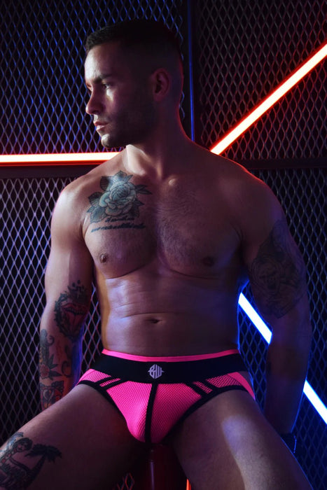 BREEDWELL Jockstrap AXEL Peek-A-Boo Jock Lined Mesh Pouch Neon Pink 19 - SexyMenUnderwear.com