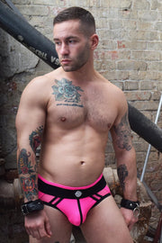 BREEDWELL Jockstrap AXEL Peek-A-Boo Jock Lined Mesh Pouch Neon Pink 19 - SexyMenUnderwear.com