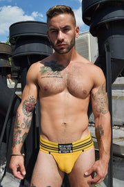 BREEDWELL Jockstrap CUMDUMP Old-School Jock Stretchy Woven Pouch Yellow 4 - SexyMenUnderwear.com