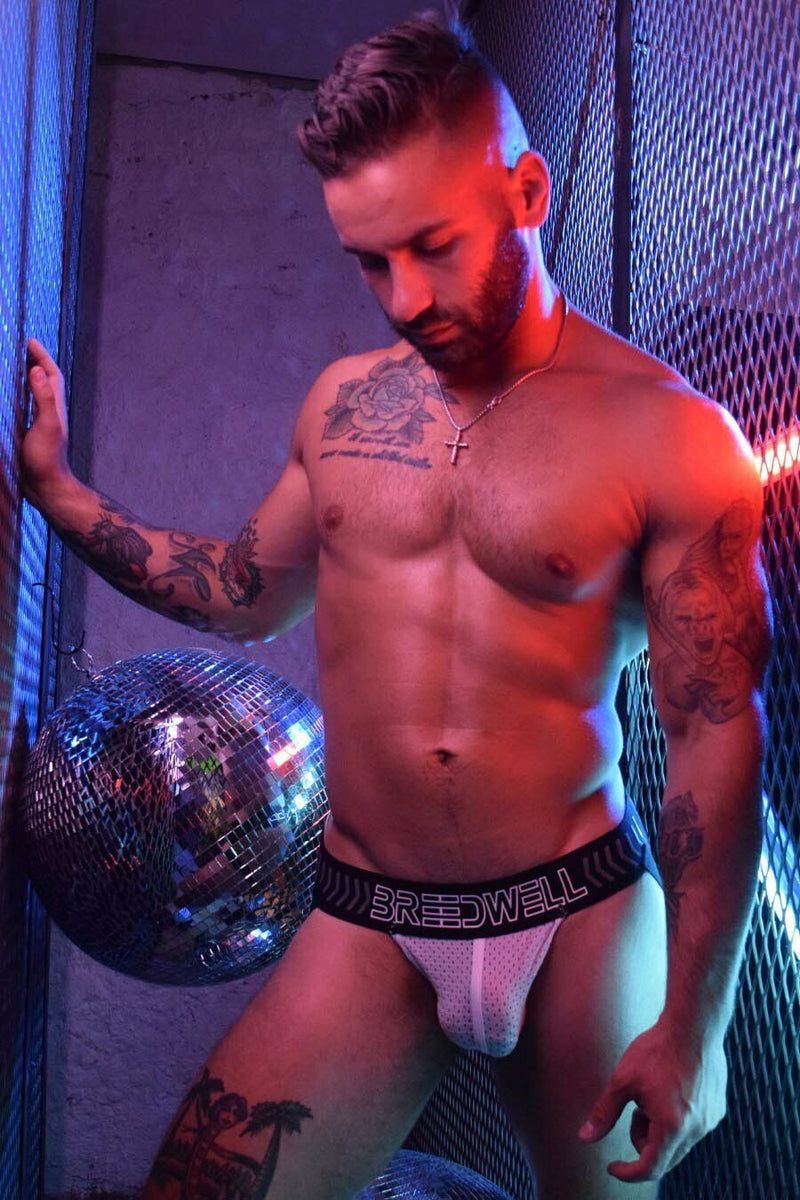 BREEDWELL Jockstrap Stretch-Mesh Pouch BreedCore 3D-Silicone Band White 28 - SexyMenUnderwear.com