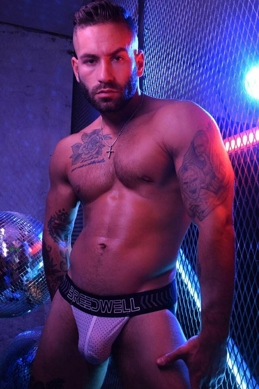 BREEDWELL Jockstrap Stretch-Mesh Pouch BreedCore 3D-Silicone Band White 28 - SexyMenUnderwear.com