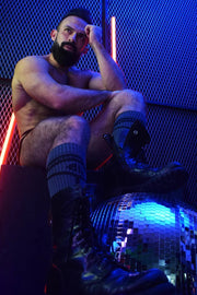 BREEDWELL Knee Socks HYBRED Bold Lined Angled Grey Long Sock - SexyMenUnderwear.com