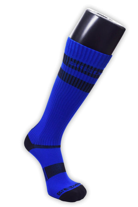 BREEDWELL Knee Socks LOGO 2-Fat Stripes Thick & Breathy Long Sock Royal 14 - SexyMenUnderwear.com