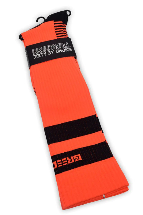 BREEDWELL Long Socks Logo Stripe Knee Sock Neon Orange - SexyMenUnderwear.com