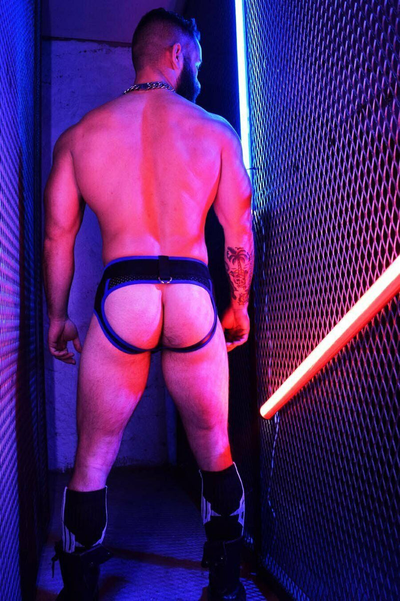 BREEDWELL Neoprene Jockstrap NEOGEAR Mesh Jock Royal Blue 21 - SexyMenUnderwear.com