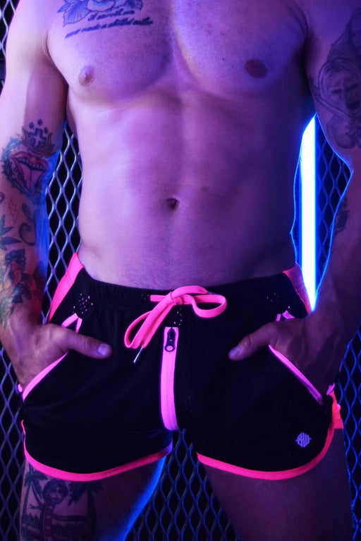 BREEDWELL Rear Ender Circuit Shorts With Full Zippered Front Pockets Neon Pink 17 - SexyMenUnderwear.com