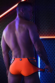 BREEDWELL REFLECTOR UV BLACKLIGHT BRIEFS WITH TWO D-RINGS NEON ORANGE 29 - SexyMenUnderwear.com
