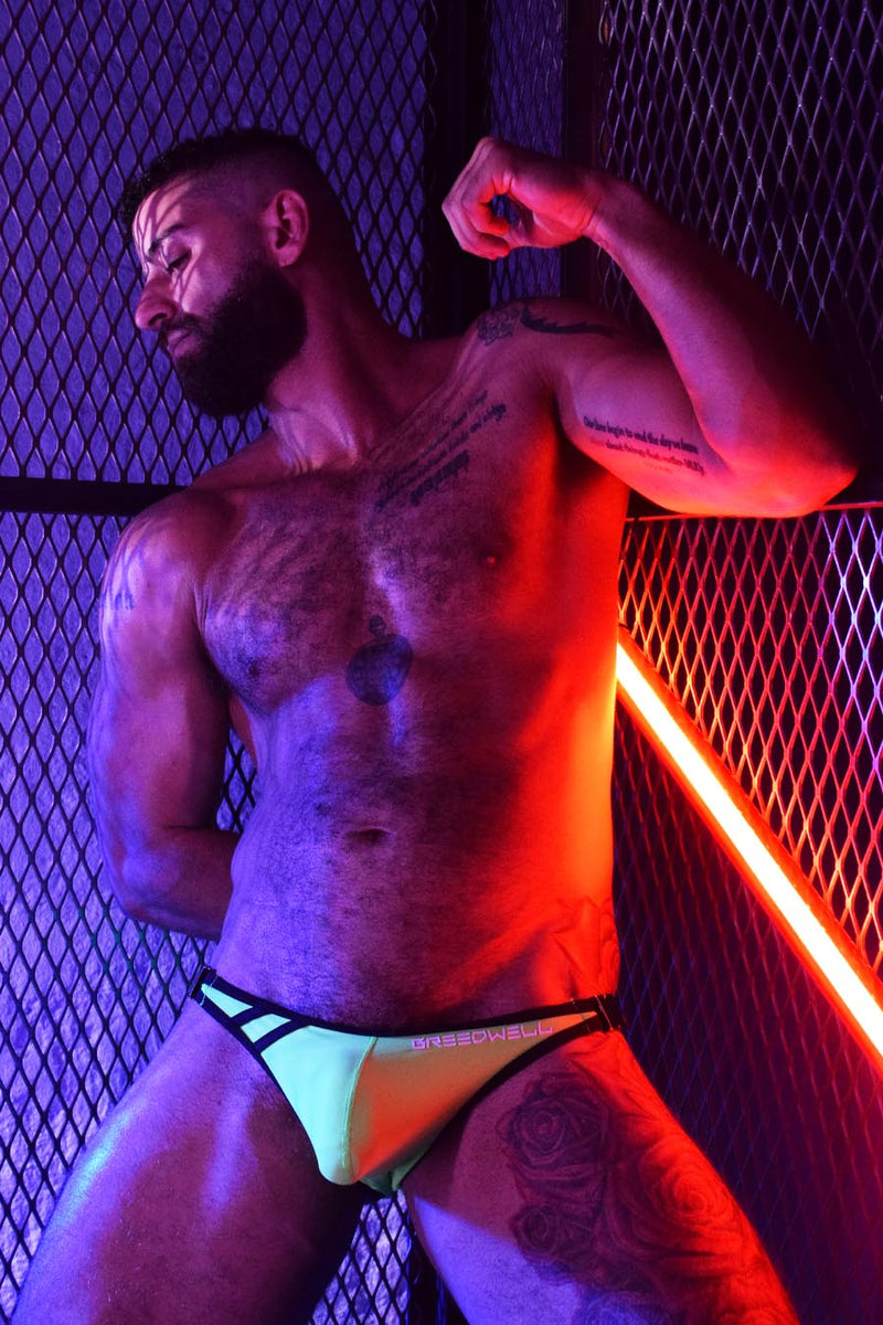 BREEDWELL Scandal Mankini Swim-Brief Two Metal Side Buckles Neon Green 10 - SexyMenUnderwear.com